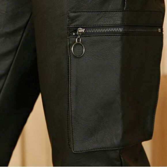 Kancan High Rise Faux Leather Cargo Joggers Size 30 - Picture 6 of 15